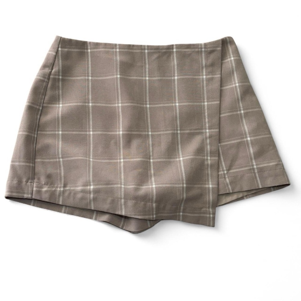 Plaid Taupe-Colored Women's Miniskirt/ Shorts
